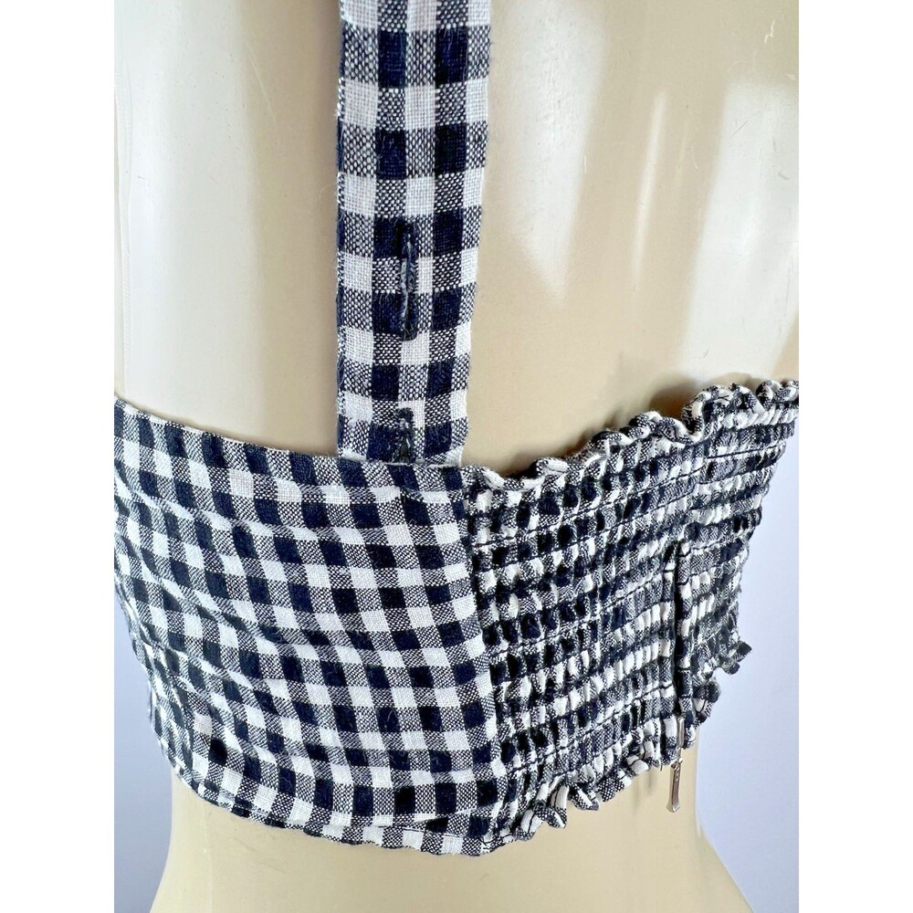 Reformation Saldana Two Piece Set Size 2 Linen Black White Gingham Crop Top Pant - Picture 6 of 16